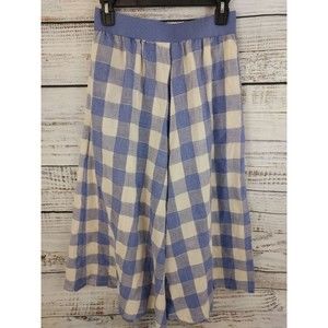L'atiste by Amy S Blue Plaid Wide-Legged Elastic Waistband Pants Women's Pockets